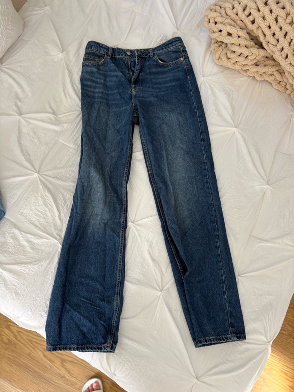 Zara Dark Blue Flared Jeans - High Rise Wide Leg